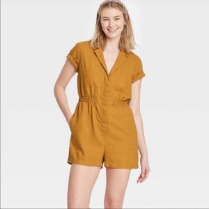 Universal Thread Short Sleeve Linen Blend  Mustard Yellow Romper